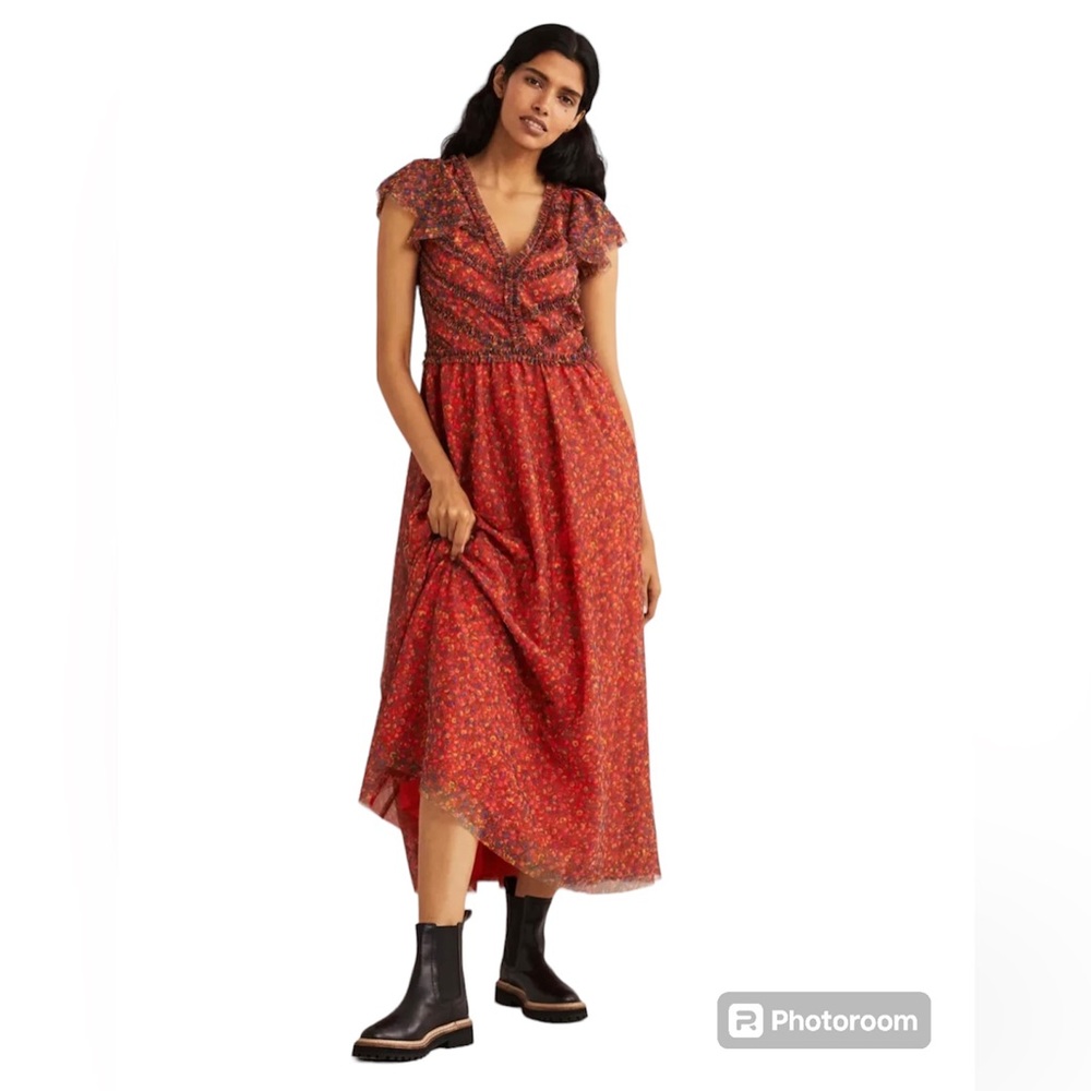 Boden tulle floral ruffle maxi dress size 6R absolutely stunning!!!